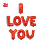 طقم بالونات فويل احمر 8 حروف كلمة I LOVE YOU  مع طوبو للنفخ