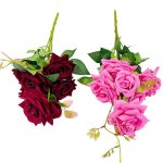 مجموعة ورد جوري صناعي مع اوراق عدد 7 وردات