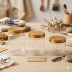 علب شفافة بغطاء ذهبي محكم مع اسفنج ضغط العلبة ، لتخزين المنتجات والتوزيعات للمناسبات علبة