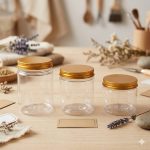 علب شفافة بغطاء ذهبي محكم مع اسفنج ضغط العلبة ، لتخزين المنتجات والتوزيعات للمناسبات علبة