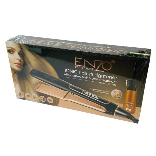 مكواة شعر ENZO الاحترافية مزودة بتقنية الايونات ومعالجة البروتين بقوة 1200 درجة