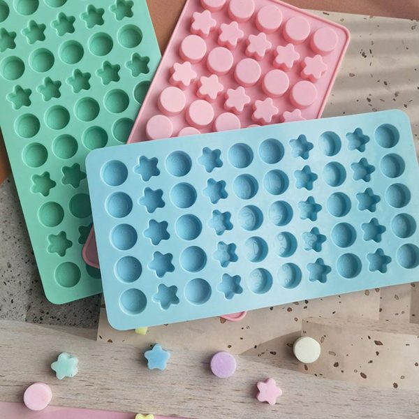 قالب سيلكون ب50 تجويف بشكل نجمة خماسية ودوائر