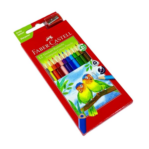الوان خشبية FABER - CASTELL داكنة للطلاب 12 لون - لون ناعم شمعي مع براية