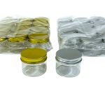 دستة علب 12 علبة 50 مل لون فضي / ذهبي متعددة الاستعمال مع اسفنج لحفظ المنتج عن الهواء اطول فترة