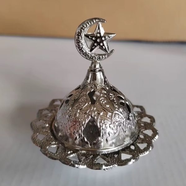 قاعدة بخارة منقوش برأس نجمة وهلال لون فضي