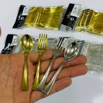 مجموعة 24 ملعقة × شوكة صغيرة للمناسبات خاصة بالفروتة والكيك الصغير لون فضي وذهبي - Image 2