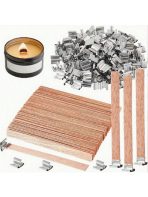 20 فتيل شمع خشبي + قاعدة تثبيت لصنع الشموع WFHM77