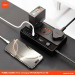 وصلة كهرباء وشحن 9 مداخل أصلية من MOXOM حماية من زيادة الكهرباء والحرارة بقوة 2500 وات 9 مداخل حماية من طول 2 متر