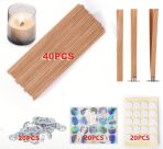 فتيل شمع خشبي 🪵 40 قطعة فتيل الخشب +20 قطعة معدنية +20 ملصق لتثبيت الفتيل +20 ملصق تحذير WFHM77