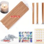 فتيل شمع خشبي 🪵 40 قطعة فتيل الخشب +20 قطعة معدنية +20 ملصق لتثبيت الفتيل +20 ملصق تحذير WFHM77