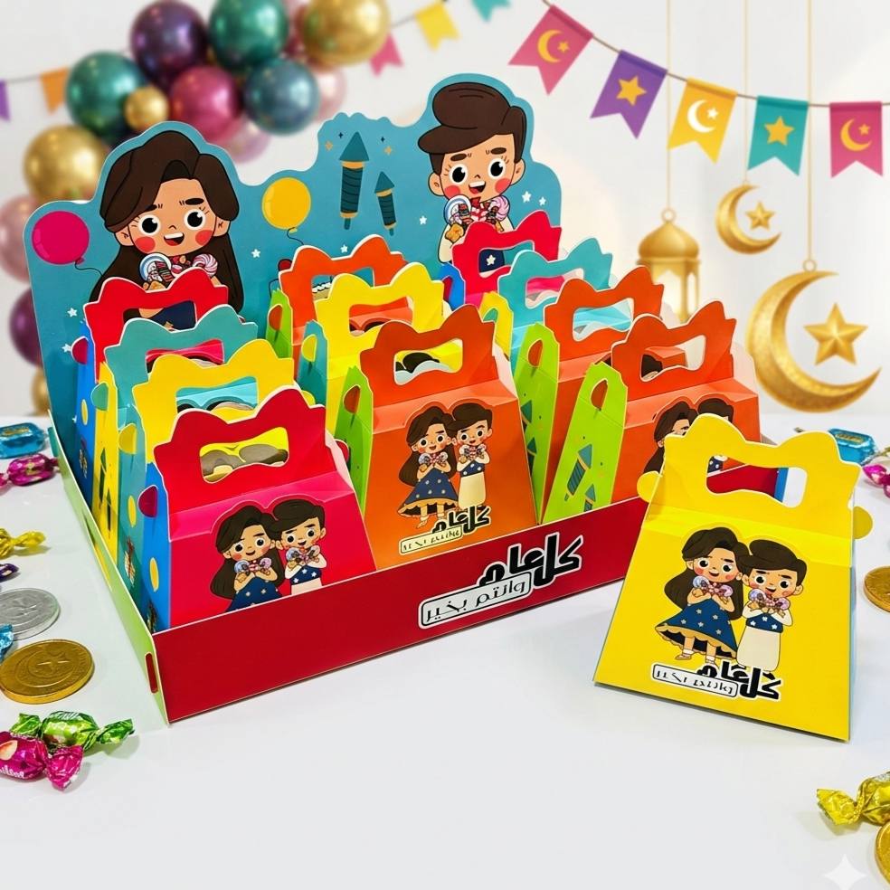 photo_1_2026-03-02_18-28-25 طقم بوكس توزيعات العيدية 12 علبة فارغه - مقاس 13.5×10×7 سم - الصورة 1