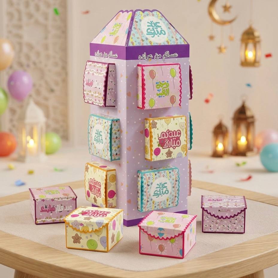 photo_1_2026-03-03_16-35-38 طقم بوكسات توزيعات العيد 12 علبة عيدية فارغه - مقاس البوكس 9×9×6 سم - الصورة 1
