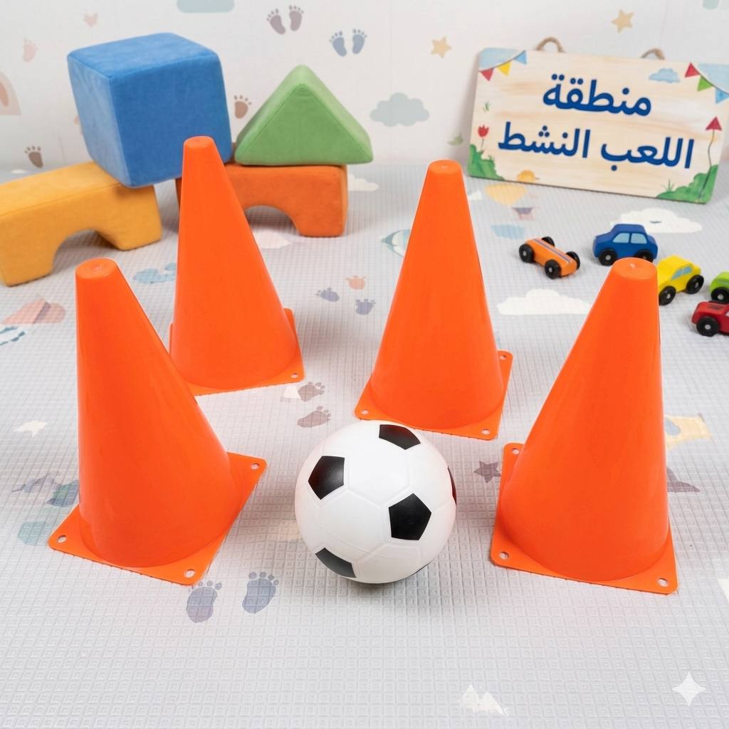 photo_5_2026-03-28_16-00-41 اقماع اللعب و التدريب والكرة للأطفال - 4 قمع وكرة نايلو صغيرة - مناسبة حتى مرمى - الصورة 1